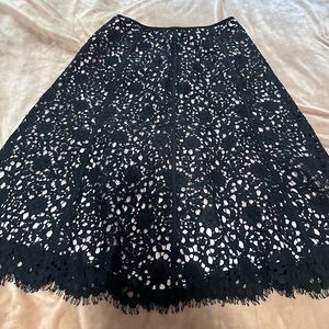 Carlisle Vintage Silk Lined Black Floral Lace A-Line Skirt 4
